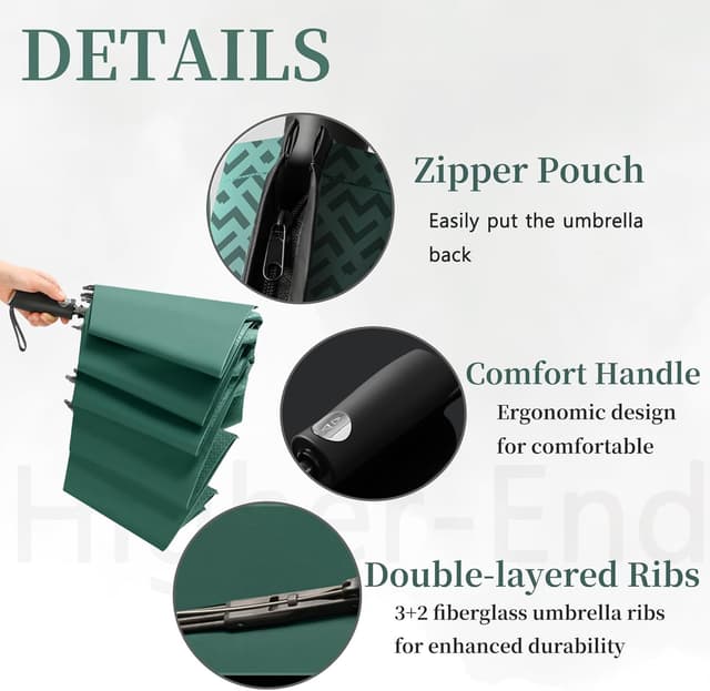 Thumbnail 5 de 52 IN Extra-Large Canopy Golf Reverse Travel Folding Umbrella for Business – Auto Open/Close, Windproof/Rainproof, Zippered Pouch