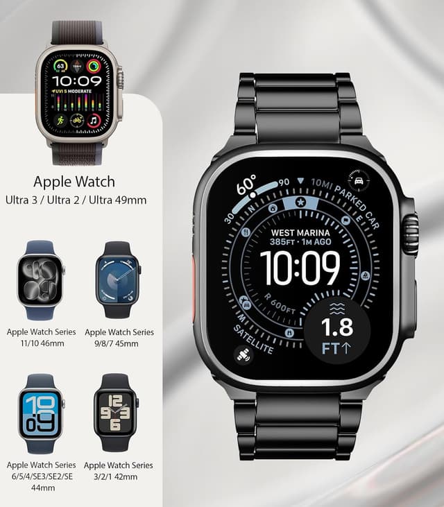 Detalle 2 de ZABUDUO Upgraded Titanium Watch Band Replacement for Apple Watch Ultra & 44mm–49mm Models (Black)