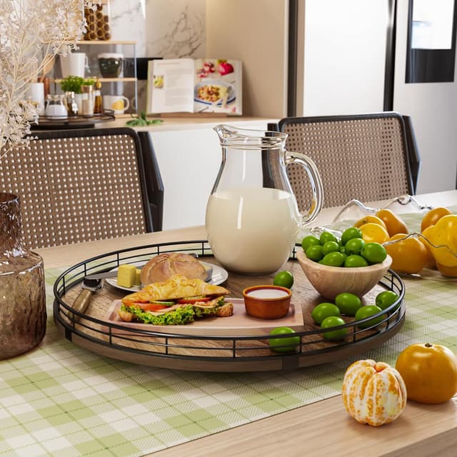 Detalle 2 de Acacia Wood 16" Lazy Susan Turntable Organizer 🍽