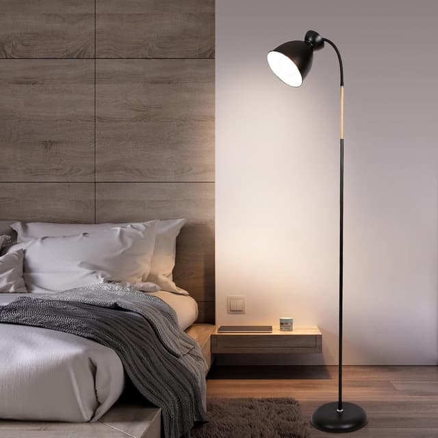 Detalle de Amdelne Lampada da terra vintage in metallo con attacco E27 e paralume orientabile 360° (H 159 cm) – nero