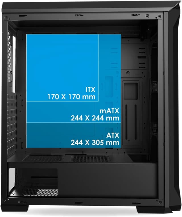 Detalle 2 de EMPIRE GAMING Darkwitcher PC-Gehäuse (Mittel-Tower) für ATX & E-ATX mit ARGB, 4×120-mm PWM-Lüftern