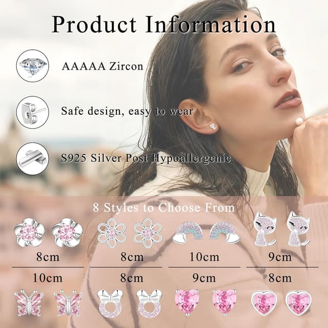 Thumbnail 4 de EXGOX 8 Paare Ohrstecker Silber 925 đź’Ť