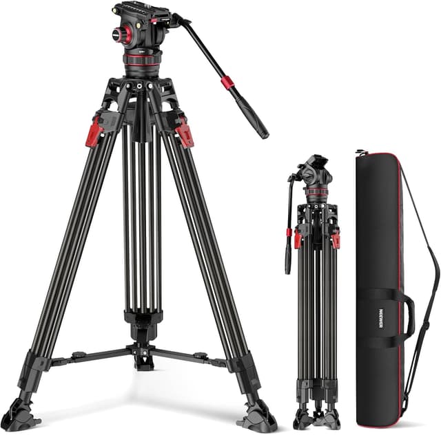 Detalle de NEEWER 78" Kohlefaser-Video-Kamerastativ mit Fluidkopf, dämpfbarer Neigung und QR-Schnellwechsel