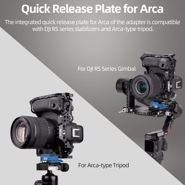 Detalle de Nitze N28-S3 NATO-Klemme auf Arca-Schnellwechselplatte für DJI RS 5/RS 4 Pro/RS 4/RS 3 Pro/RS 3/RSC 2/RS 2