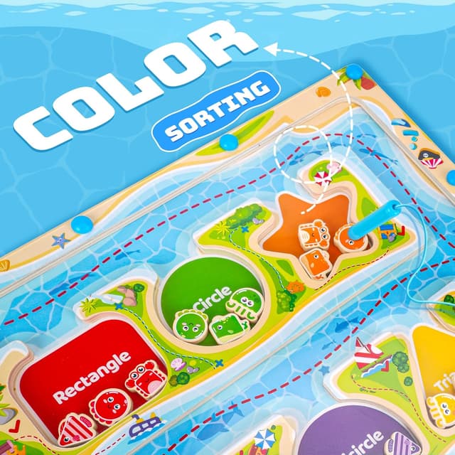 Thumbnail 6 de Jouet magnétique Montessori FCSONU – labyrinthe océan en bois avec stylo magnétique et 36 pièces (à partir de 3 ans)