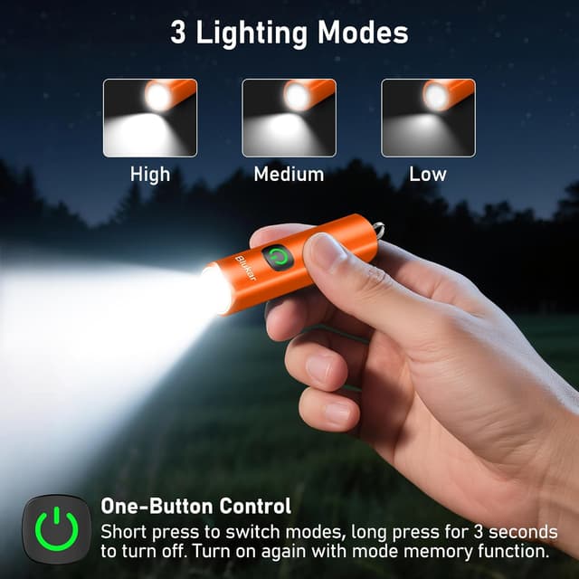 Detalle 2 de Blukar LED-Taschenlampe aufladbar 360L Mini EDC (3 Modi, IPX6) – orange