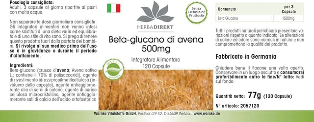 Thumbnail 5 de HERBADIREKT Beta glucano 500 mg 120 capsule integratore đź’Š