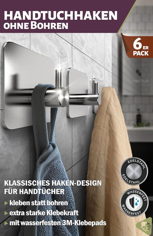 Detalle 2 de Menz Handtuchhaken ohne Bohren 6er Set