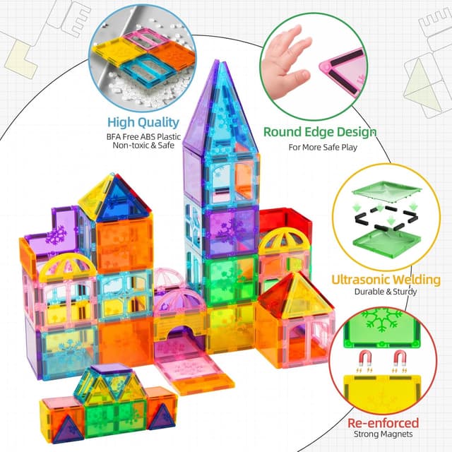 Detalle 2 de Xekel 120PCS magnetic building blocks set 🧩