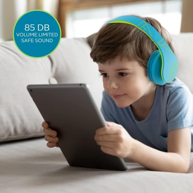 Detalle de PowerLocus KinderKopfhörer Bluetooth Over-Ear mit 85 dB Lautstärkebegrenzung, Mikrofon & faltbar (inkl. Tragetasche)