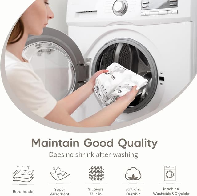 Detalle de Maliton Muslin Cloths for Baby (6-pack) 70x70cm cotton burp cloths – soft breathable muslins with snowman, reindeer & pine tree prints