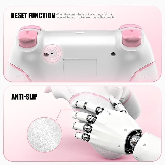 Detalle de AceGamer 2er-Set Wireless Controller für PS4/PS4 Pro/PS4 Slim & PC (Rosa/Weiß) mit Turbo, Touchpad und 6-Achsen-Gyro