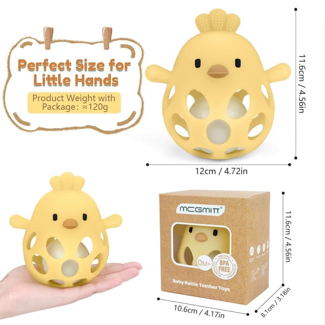 Thumbnail 2 de MCGMITT Greifball mit Rassel Beißring Silikon 0-24 Mon- Gelb