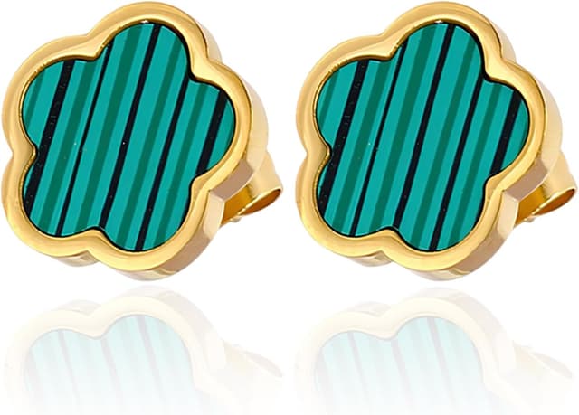 Detalle de T TAKONE Kleeblatt Ohrstecker aus Edelstahl – elegante, hypoallergene Kleeblatt-Pins für Damen & Mädchen