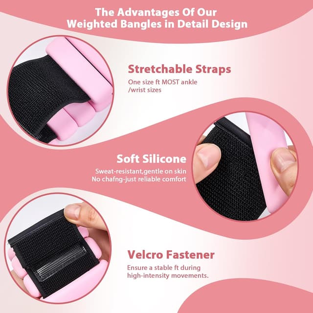 Detalle de Wrist & Ankle Weights for Women set (2 adjustable silicone 1lb each) for walking, yoga, pilates & more
