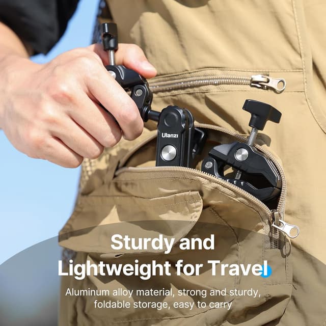 Detalle 1 de Magic Arm mit Super Clamp (ULANZI) Dual-Kugelkopf für Action-Kamera, Licht & Zubehör – Tragfähigkeit 3,5 kg