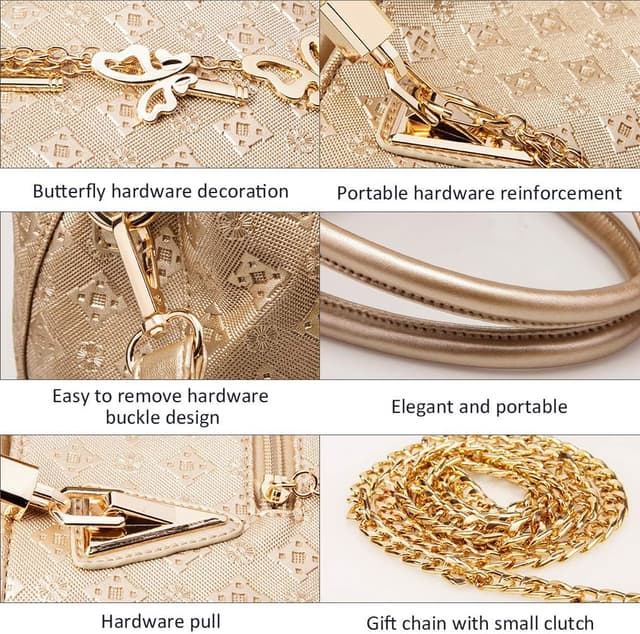 Detalle de Pahajim 4-piece handbag set for women: top-handle, shoulder bag, clutch & card case (PU leather look)