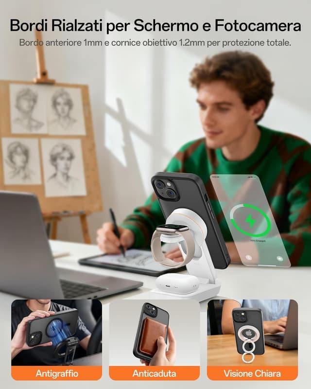 Detalle 2 de UNBREAKcable Custodia magnetica per iPhone 13 da 6,1” con MagSafe, protezione fotocamera e antiurto (nero)