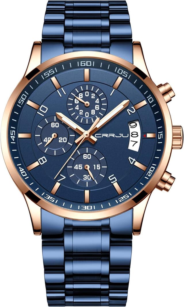 Thumbnail 6 de CRRJU Herren Chronographen-Uhr wasserdicht mit blauem Zifferblatt, Edelstahlband und Kalender