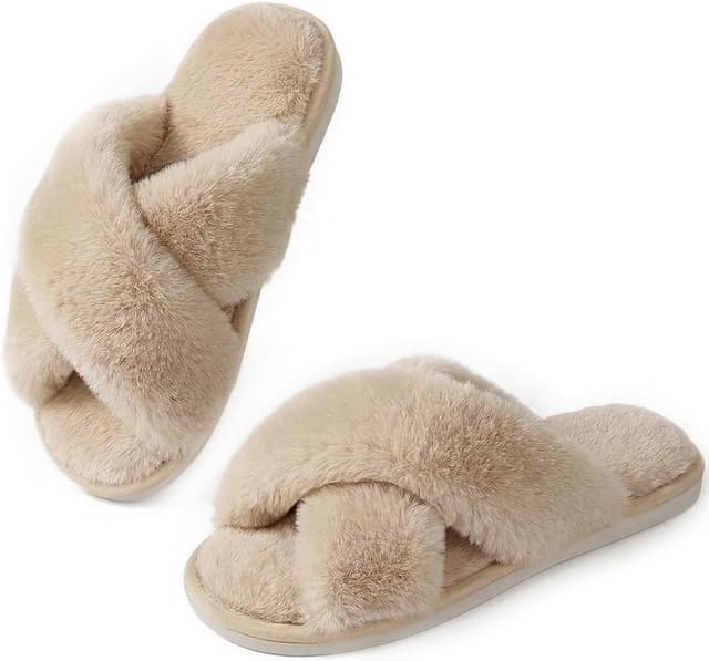 Detalle de Ankis Women’s Fluffy Memory Foam Cross Band Open Toe Slippers