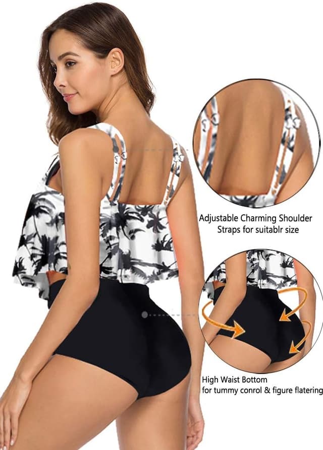 Detalle de Maillot de bain femme Aidotop 2 pièces vintage à volants, taille haute floral