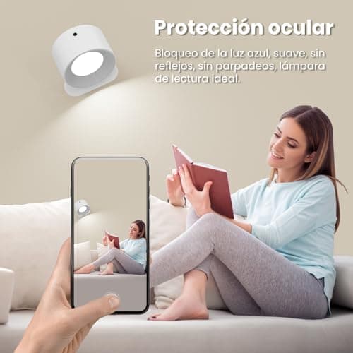 Detalle 2 de Coollamp 2Pcs lámpara de pared LED con batería recargable, control remoto y rotación 360°