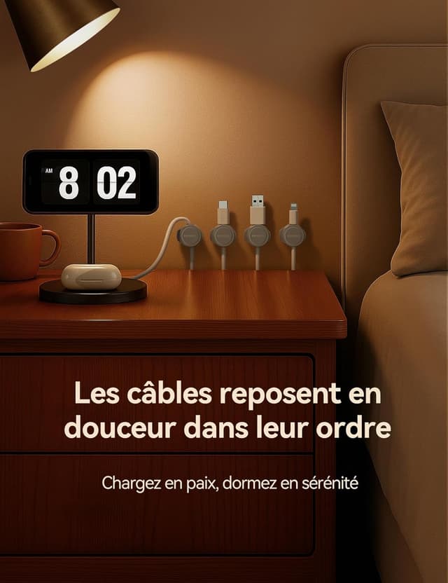 Thumbnail 6 de FLYLEAD (8 pièces) clips de câble en silicone avec fixation magnétique et adhésif acrylique, gris