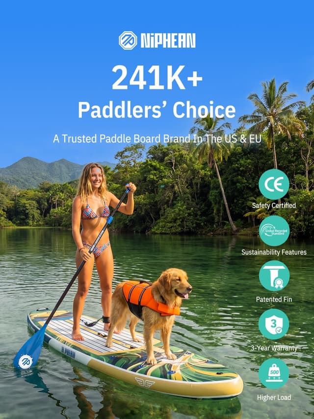 Detalle 2 de Niphean (Extra Large) Inflatable Paddle Board (SUP) for 2+1 People with StabilTrac Fin and Accessories