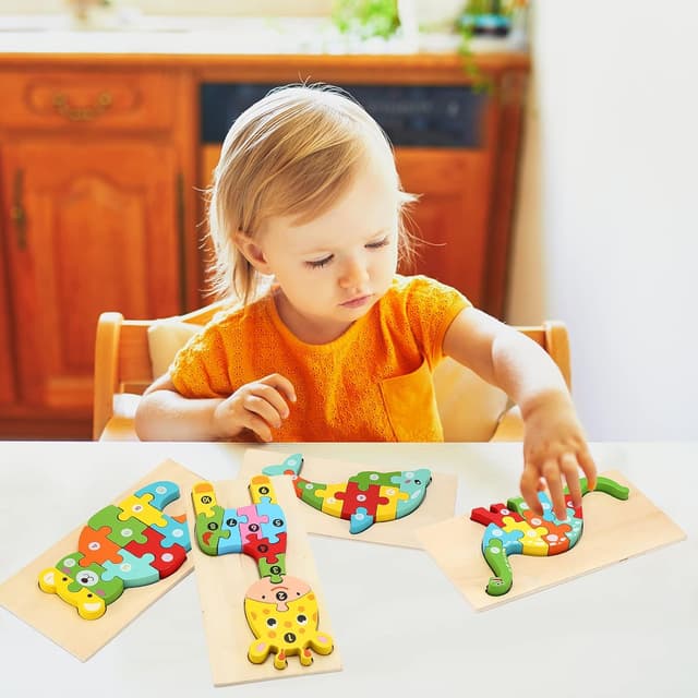 Detalle 2 de Holzpuzzle für Kleinkinder 1–3 Jahre, Montessori-Spielzeug 4er-Pack