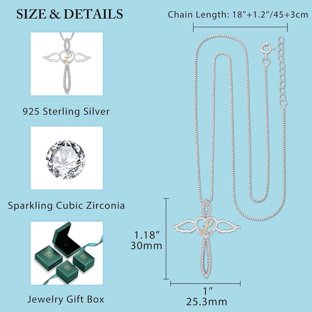 Detalle de FJ Letter Initial Necklace in 925 Sterling Silver with Guardian Angel Charm (Personalised Pendant)