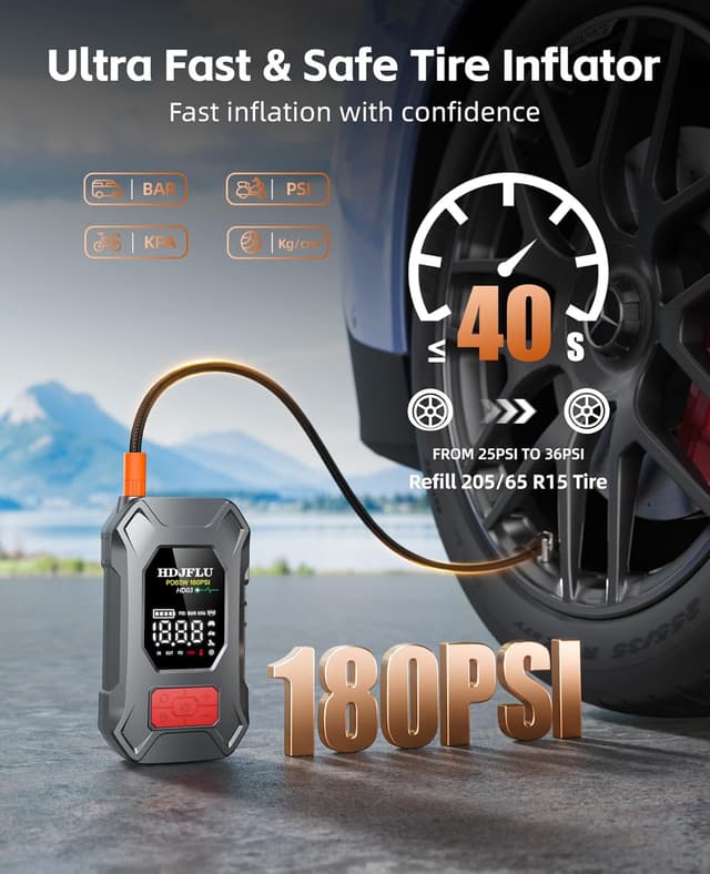 Detalle 2 de Jump starter 7500A con compressore 180 PSI, ricarica 65W e batteria portatile 24.000 mAh per auto 12V