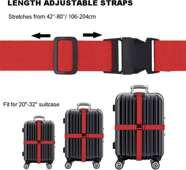 Detalle de Newthinking Luggage Straps for Suitcase – 4 Pack Heavy-Duty Adjustable Bands (Red)