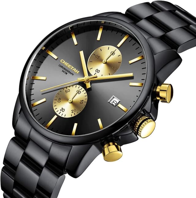 Detalle de Affute orologi da uomo in acciaio inox e metallo, stile casual impermeabile con cronografo al quarzo e datario