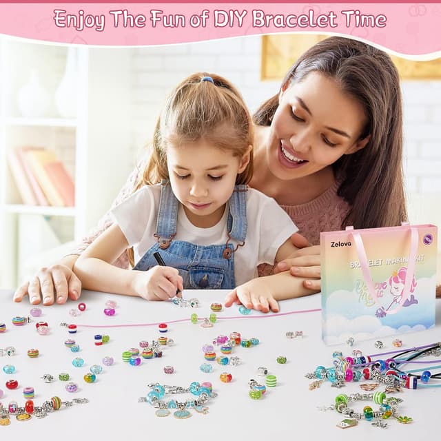 Detalle de Zelova Schmuckbastelsets (150-teilig) für Kinder ab 5 Jahren – Armbänder & Ketten zum Selbermachen