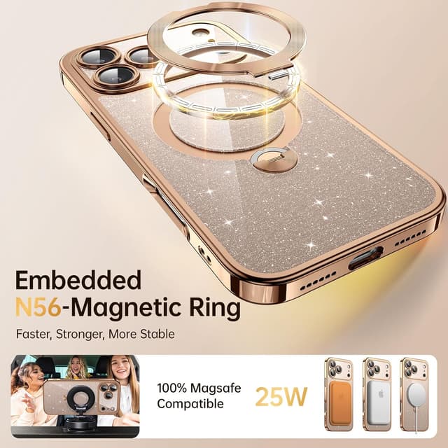 Detalle 2 de 360° Spin CD Stand Phone Case for iPhone 17 Pro with MagSafe Ring (Never Yellow) — Desert Titanium