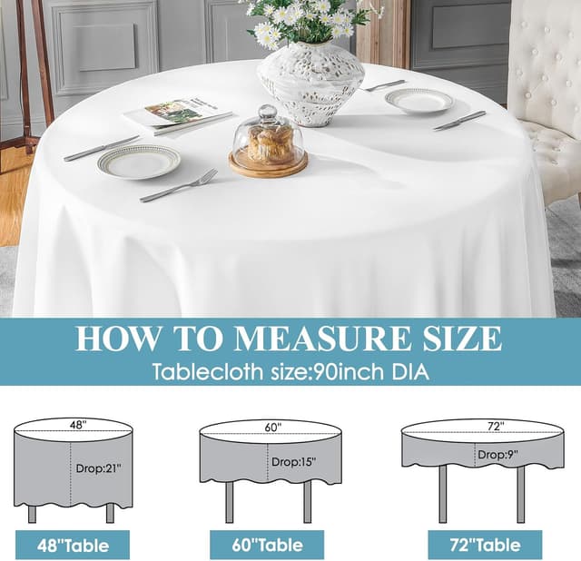 Thumbnail 1 de VidaFete 6-Pack 90-Inch Round Polyester Tablecloth (White) — Stain-Resistant, Wrinkle-Resistant Table Cover