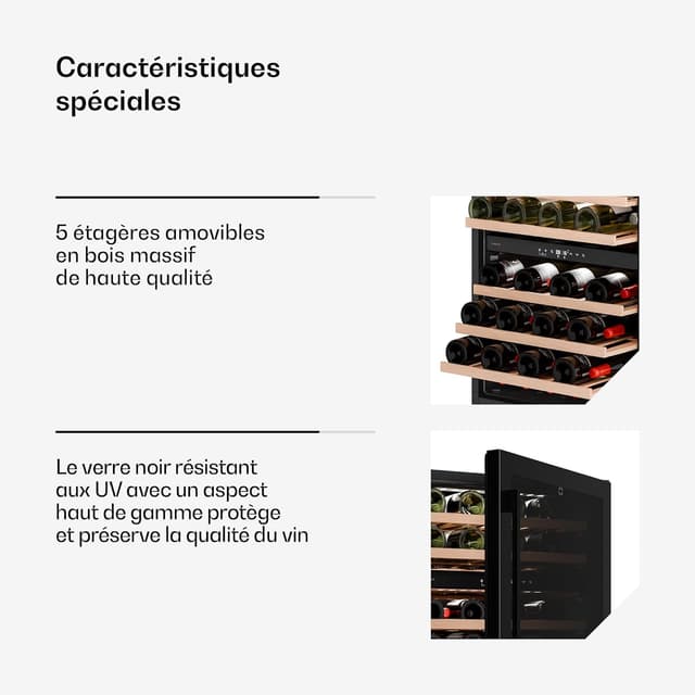 Detalle de Klarstein Velaire Cave à Vin 2 Zones 46 bouteilles encastrable ou pose libre