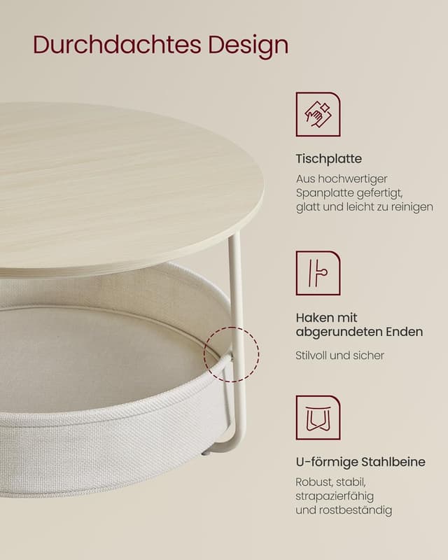 Detalle 1 de Runder Couchtisch mit Stauraum LCT244K01
