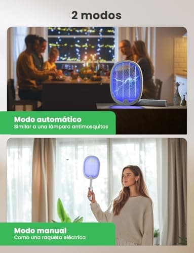 Thumbnail 6 de YISSVIC raqueta eléctrica matamosquitos plegable 2 en 1 con luz UV 365 nm (4000 V) y batería USB-C 1800 mAh