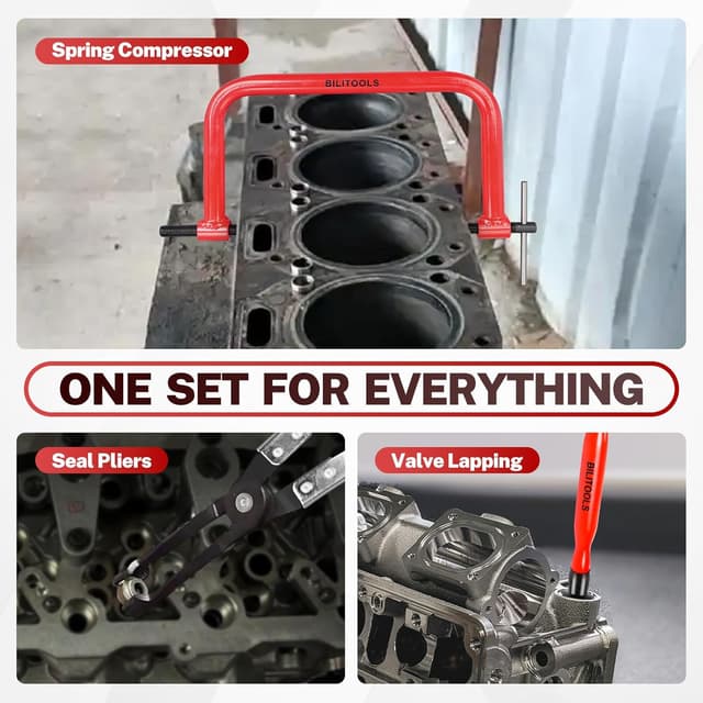 Detalle de BILITOOLS Compresseur de ressort de soupape – kit 13 outils avec pince à joint de tige et rodoirs