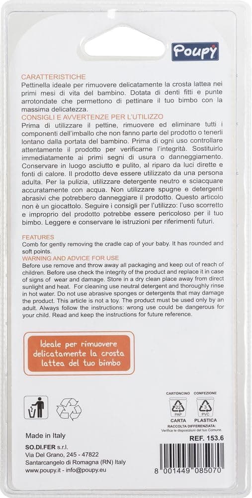 Detalle 1 de Poupy Peigne à dents souples pour jeunes enfants : retirer délicatement la croûte de lait