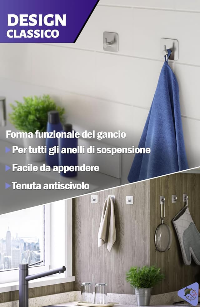 Detalle 2 de Menz Ganci Adesivi Bagno – Set da 4 ganci in acciaio inox V2A, per asciugamani e accappatoi senza forare, argento