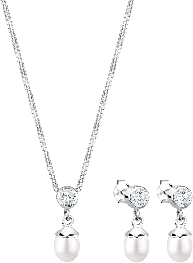 Detalle de Elli Schmuckset Damen Süßwasserperle 925 Silber