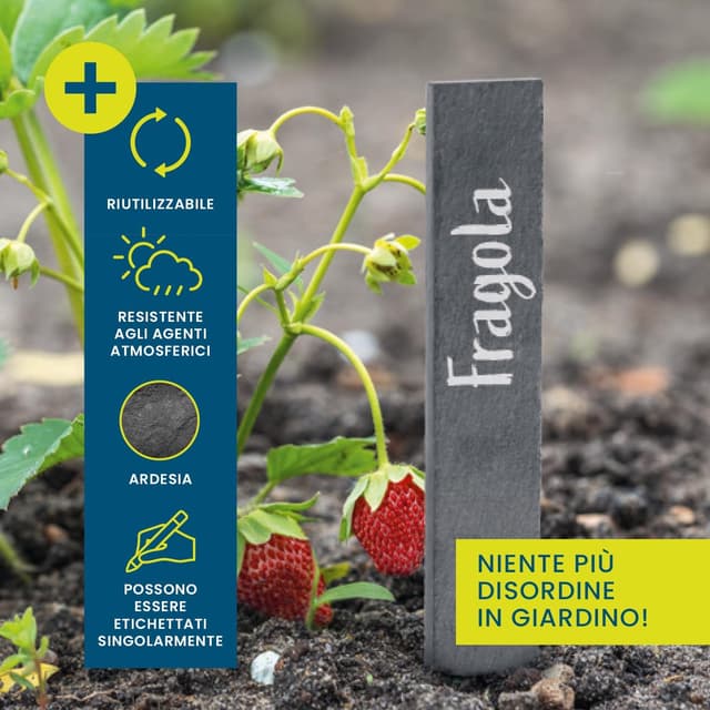 Detalle 2 de Set Hoberg di 10 cartelli in ardesia per piante 15 x 2,5 cm (nero) con penna a gesso