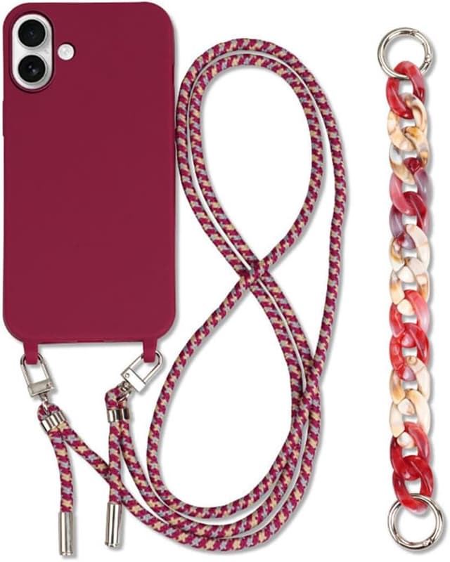 Detalle 2 de Galful Handykette iPhone 16 Pro Hülle mit verstellbarer Nylon-Halskette (TPU/Silikon) – Necklace Case