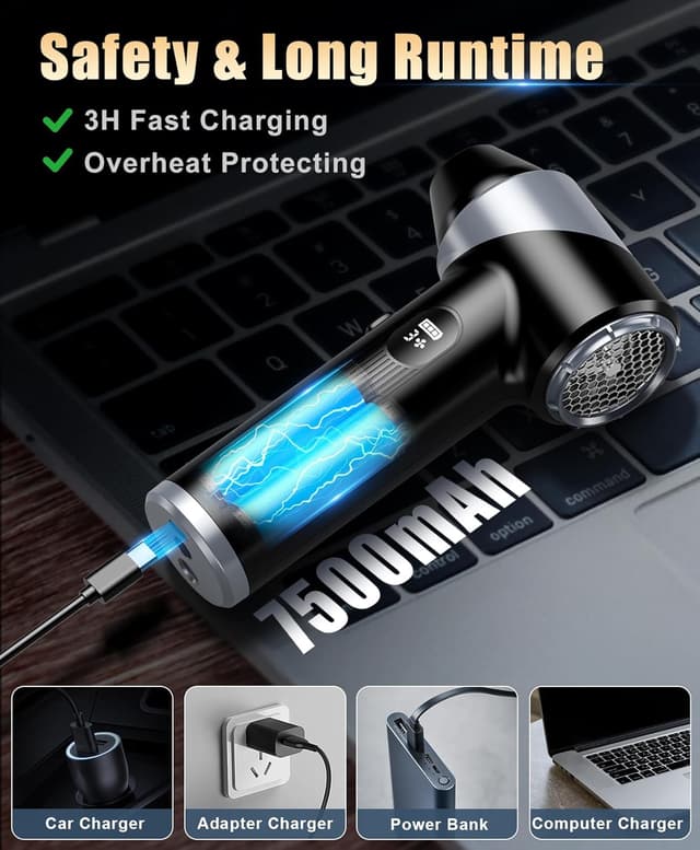 Detalle de Fitnac Compressed Air Duster (310,000RPM) Cordless Electric Air Blower with LED Light, 4 Gears & Adjustable Turbo Fan