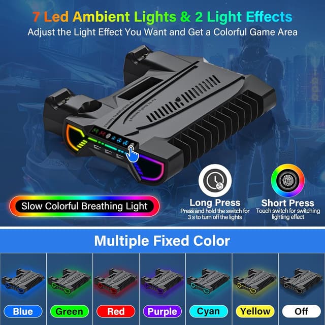 Detalle de ZRZLMVP PS5 cooling station, RGB stand