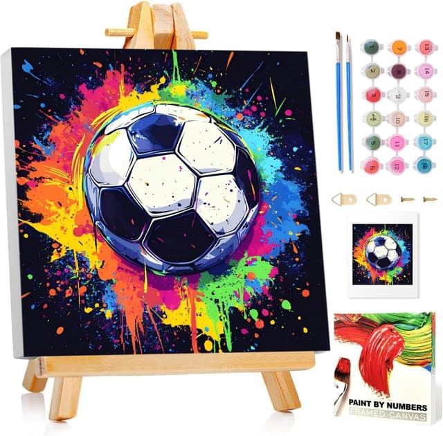 Detalle de Children’s Paint by Numbers Football Kit with Frame (7.8x7.8 inch) – DIY acrylic number painting for kids