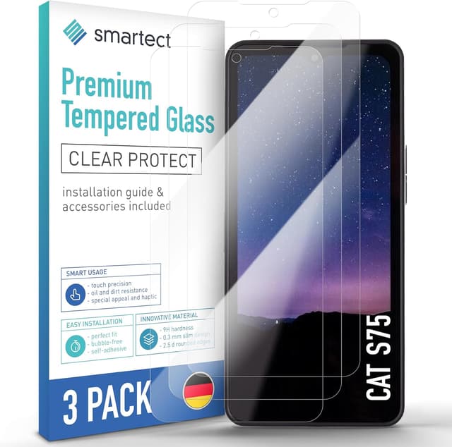Detalle de smartect Vetro Temperato per CAT S75 (3 pezzi) Clear, 9H, 0.3 mm: protezione anti-graffio senza bolle