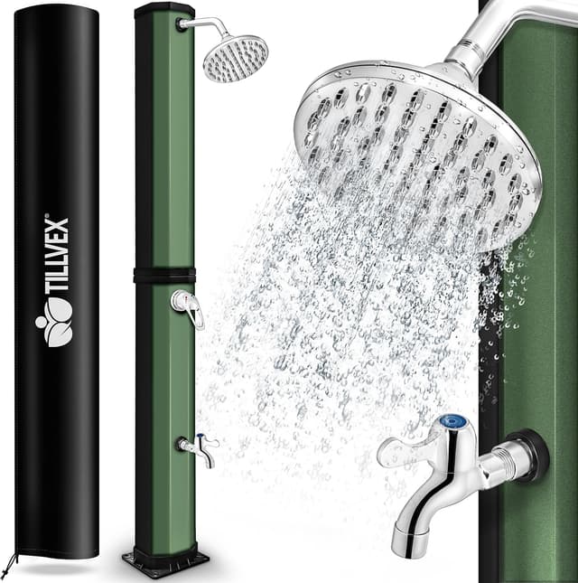 Detalle de tillvex Solardusche 35 Liter inkl. Abdeckung – warmes Wasser ohne Stromanschluss